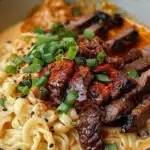 Spicy Korean Ramen mit gegrilltem Rindfleisch und cremiger Sauce