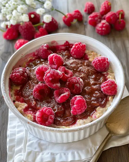Vegane Baked Oats mit Himbeeren
