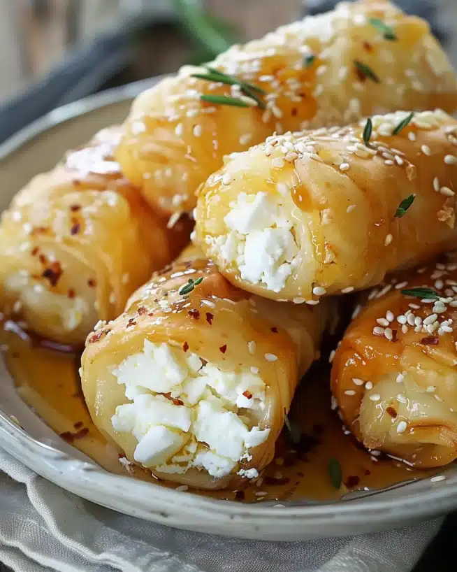 Ofen-gebackene Feta-Röllchen mit Chili-Honig