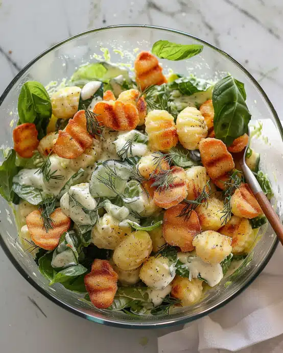 Knuspriger Gnocchi-Salat mit Joghurt-Dressing
