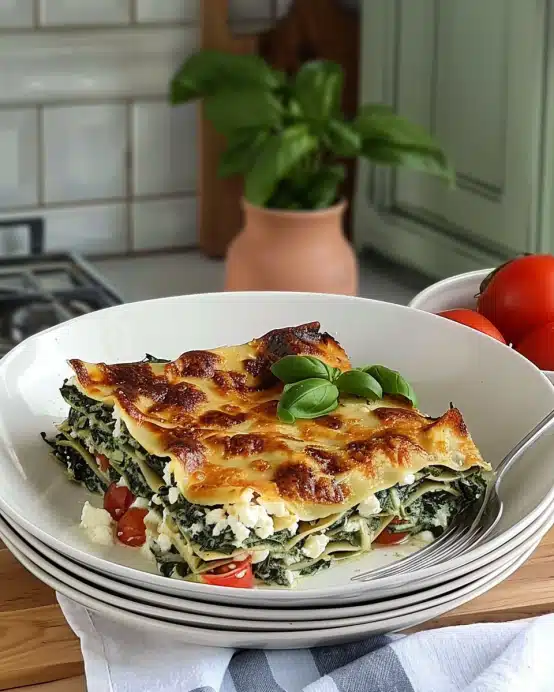 Spinat-Lasagne mit Feta und Tomaten