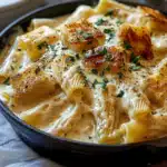 Cremiges Knoblauchbutter-Huhn und Rigatoni in Parmesan-Soße