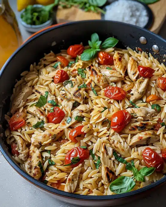One Pot Orzo Pasta mit Hähnchen