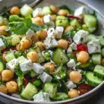 Gurkensalat mit Feta und Kichererbsen