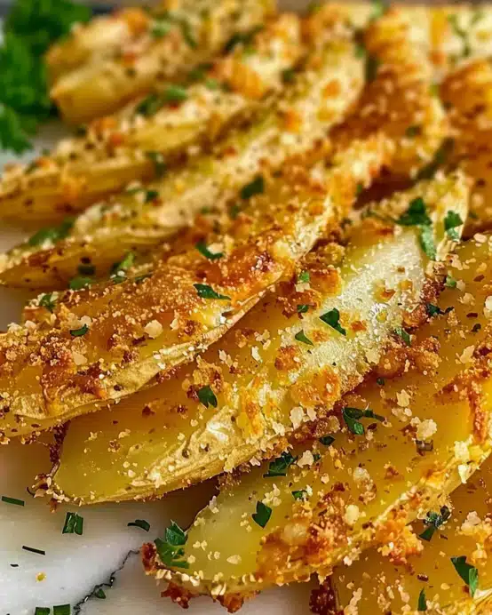 Gebackene Knoblauch-Parmesan-Kartoffelspalten