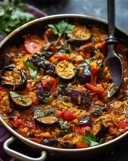 Orientalische Auberginenpfanne mit Gewürzen