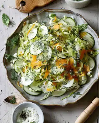 Einfacher Gurkensalat mit Schmand und Dill