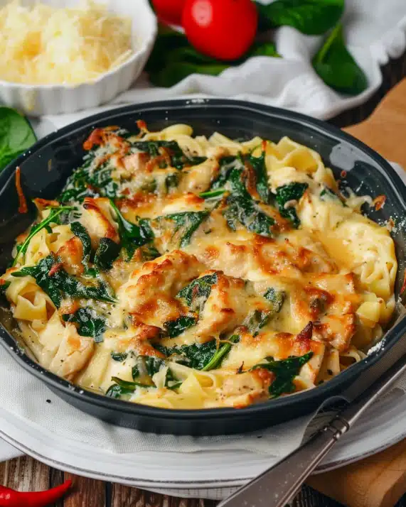 Cremige Hähnchenpfanne mit Spinat und Parmesan-Sauce