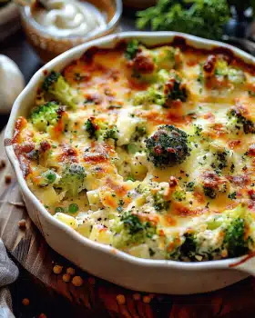 Brokkoli Hähnchen Auflauf mit Frischkäse und Mozzarella