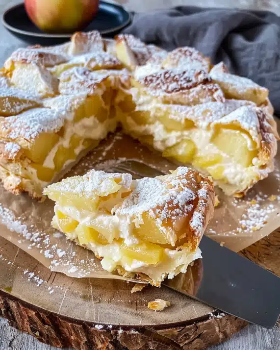 Blätterteigkuchen mit Puddingcreme und Apfel