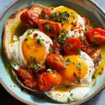 Poached Eggs mit gerösteten Tomaten und Hummus