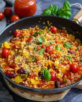 Couscous-Pfanne mit Tomaten und Kidneybohnen