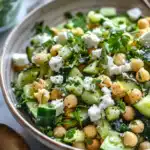 Gurkensalat mit Feta und Kichererbsen