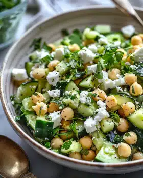 Gurkensalat mit Feta und Kichererbsen