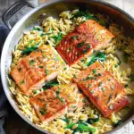 One Skillet Salmon with Lemon Orzo