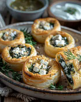 Herzhafte Blätterteig-Röllchen mit Spinat & Feta – Knusprig & würzig