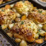 Knuspriges Knoblauch-Hähnchen aus dem Ofen mit Gemüse