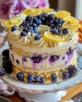 Lemon Blueberry Cheesecake Cake with Creamy Layers