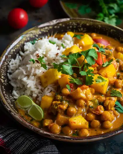 Curry mit Mango, Kichererbsen und Tomaten