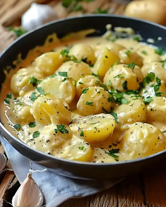 Kartoffeln mit Knoblauch-Sahnesauce einfach zubereiten