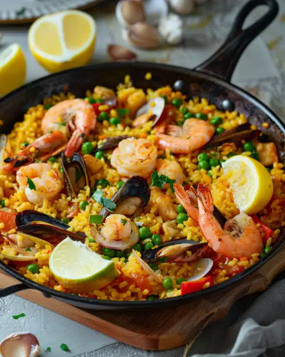 Einfache Paella mit Hähnchen & Fisch