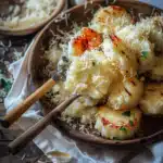 Knoblauchbutter-Langusten- und Jakobsmuschelspieße