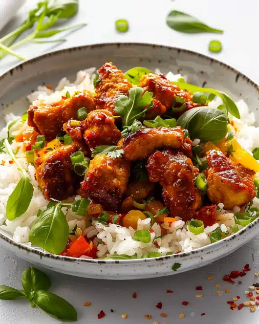 Gemüse mit Rind in Teriyaki-Soße auf Hirse