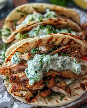 Griechische Hähnchen Gyros mit hausgemachtem Tzatziki genießen