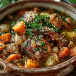 Gemütlicher Herbst-Crockpot-Hühnchen- und Gersten-Eintopf
