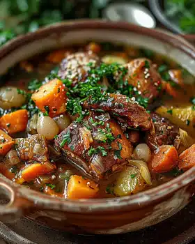Gemütlicher Herbst-Crockpot-Hühnchen- und Gersten-Eintopf