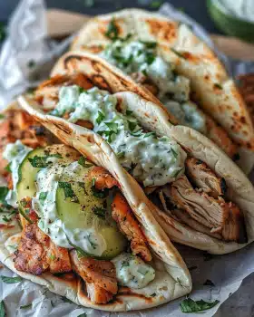 Griechische Hähnchen Gyros mit hausgemachtem Tzatziki genießen