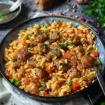 Orzo-Pfanne mit Hackbällchen und Gemüse