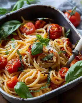 Pasta mit geschmorten Tomaten
