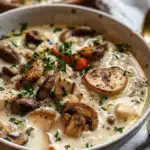 Cremige Pilz-Hähnchen-Wildreissuppe