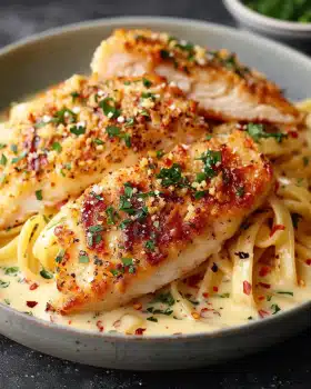 Hähnchenfilet in würziger, cremiger Knoblauch-Parmesan-Sauce