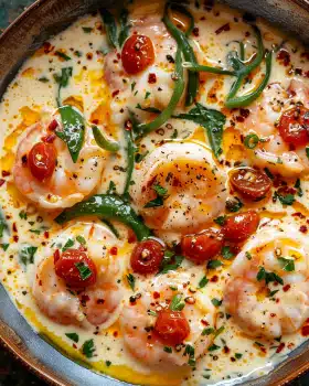 Cremige Toskanische Garnelen mit Getrockneten Tomaten