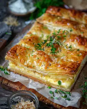 Blätterteig mit Schinken und Käse gefüllt