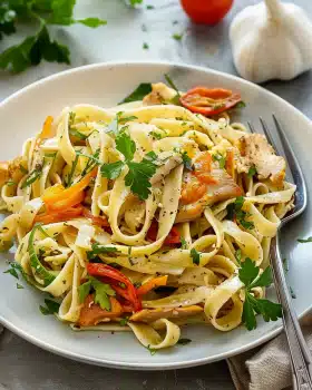 Tagliatelle mit Hähnchenbrust-Streifen